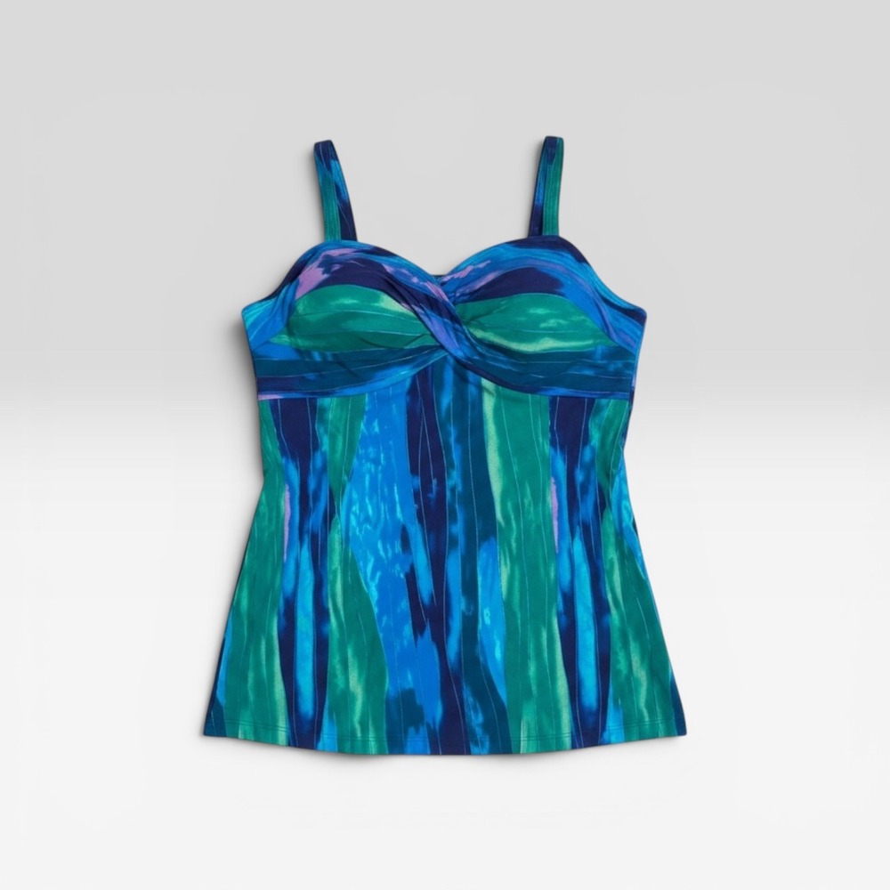 Your Choice by Blue Wave Tiered Ruffle Tankini Top Blue Green Abstract M81T1 L